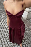 Niulatu A Line Straps Burgundy Satin Long Prom Dress Evening Dress HZ1007