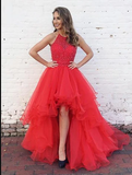 Niulatu with Beaded Bodice Halter High Low Prom Dress,Pageant Dress HZ0113