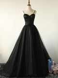 Niulatu Black Straps Tulle Sweetheart Prom Dress, Black Party Dress HZ0113