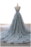 Niulatu A-line Grey Lace Appliques Long Prom Gown HZ0113