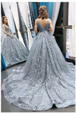 Niulatu A-line Grey Lace Appliques Long Prom Gown HZ0113