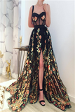 Niulatu slit evening dress Floral Prints Prom Dresses HZ0113