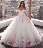 Niulatu Shoulder Tulle Ball Gown Wedding Dresses Floral Flowers Beaded HZ0113
