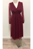 Niulatu Puffy Long Sleeve Burgundy Tea Length Long Prom Dress/Evening Gown HZ0113