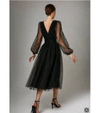 Niulatu Puffy Long Sleeve Burgundy Tea Length Long Prom Dress/Evening Gown HZ0113