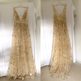 Niulatu V-neck Floral Long Prom Dress, Evening Dress HZ0113