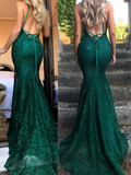 Niulatu Dark Green Prom Dress, Lace Long Prom Dresses, Spaghetti Straps Backless Prom Dress HZ0113