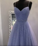 Niulatu tulle sequin long prom dress purple formal dress HZ0113