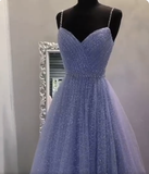 Niulatu tulle sequin long prom dress purple formal dress HZ0113