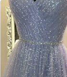 Niulatu tulle sequin long prom dress purple formal dress HZ0113