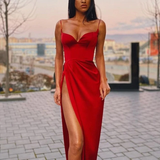 Niulatu Straps Simple Prom Gowns with Leg Slit Side HZ0113
