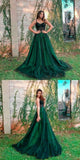 Niulatu green tulle long prom dress, green evening dress HZ0113