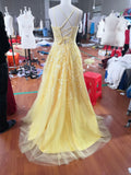 Niulatu Hot Yellow tulle lace long prom dress party HZ0113