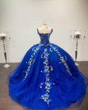Niulatu Blue Ball Gown Quinceanera Dresses Off the Shoulder Beaded 3D FLowers Sweet 16 Dress Girls Party Gowns vestidos de quincea?era HZ0113