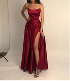 Niulatu A-Line Long Prom Dress with slit, Floor Length Evening Gown HZ0113