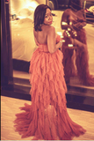 Niulatu Rust Tiered Ruffles Tulle Prom Dress HZ0113