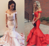 Niulatu V neck Off Shoulder Red Prom Dress, Long Formal Dress HZ0113