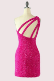 Niulatu Shoulder Hot Pink Sequins Tight Party Dress HZ0113