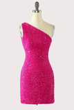 Niulatu Shoulder Hot Pink Sequins Tight Party Dress HZ0113