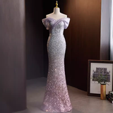 Niulatu Mermaid Off The Shoulder Sequin Lilac Long Prom Dresses HZ1110