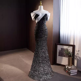 Niulatu Mermaid Off The Shoulder Sequin Black Long Prom Dresses HZ1110