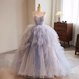 Niulatu Ball Gown Spaghetti Straps Tulle Lavender Sweet 16 Dresses HZ1110