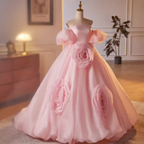 Niulatu Ball Gown Off The Shoulder Organza Pink Sweet 16 Dresses HZ1110