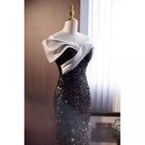 Niulatu Mermaid Off The Shoulder Sequin Black Long Prom Dresses HZ1110
