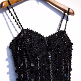 Niulatu A line StrapsTulle Beads Long Black Prom Dresses HZ1110