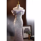 Niulatu Mermaid Off The Shoulder Sequin Lilac Long Prom Dresses HZ1110