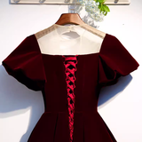 Niulatu A line Short Sleeves Velvet Red Bridesmaid Dress HZ1110