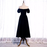 Niulatu A line Off The Shoulder Velvet Black Bridesmaid Dress HZ1110