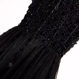 Niulatu A line StrapsTulle Beads Long Black Prom Dresses HZ1110
