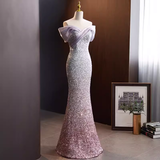 Niulatu Mermaid Off The Shoulder Sequin Lilac Long Prom Dresses HZ1110