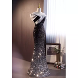 Niulatu Mermaid Off The Shoulder Sequin Black Long Prom Dresses HZ1110