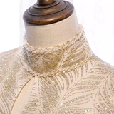 Niulatu A line High Neckline Sequin Gold Long Prom Dresses HZ1110