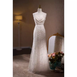 Niulatu Mermaid Sweetheart Tulle Sequin White Wedding Dresses With Removable Bownot HZ1110