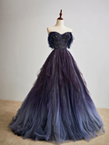 Niulatu starry sky purple tulle long prom dress purple evening dress HZ1110