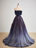Niulatu starry sky purple tulle long prom dress purple evening dress HZ1110