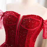 Niulatu A line Off The Shoulder Tulle Long Red Prom Dress HZ1110