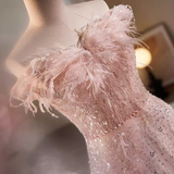 Niulatu A line Off The Shoulder Tulle Long Pink Prom Dress HZ1110