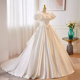 Niulatu Ball Gown White Satin Long Wedding Dresses HZ1110