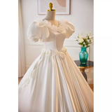 Niulatu Ball Gown White Satin Long Wedding Dresses HZ1110