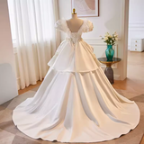 Niulatu Ball Gown White Satin Long Wedding Dresses HZ1110