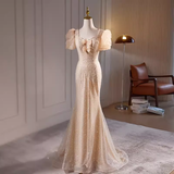 Niulatu Mermaid Champagne Sequin Long Prom Dress HZ1110