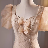 Niulatu Mermaid Champagne Sequin Long Prom Dress HZ1110