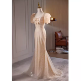 Niulatu Mermaid Champagne Sequin Long Prom Dress HZ1110