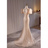 Niulatu Mermaid Champagne Sequin Long Prom Dress HZ1110
