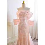 Niulatu Mermaid Pink Sequin Long Prom Dress HZ1110
