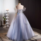 Niulatu Ball Gown Strapless Tulle Blue Sweet 16 Dresses HZ1110